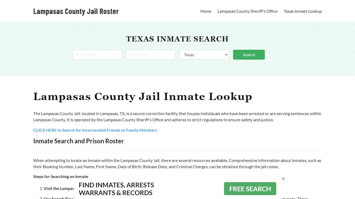 Lampasas County Jail Roster Lookup, TX, Inmate Search